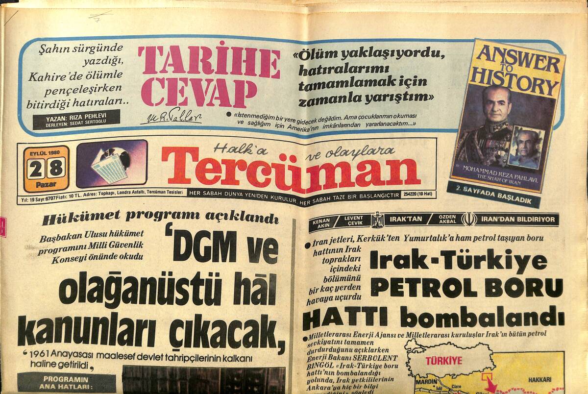 Tercüman Gazetesi 28 Eylül 1980 - Irak-Türkiye Petrol Boru Hattı Bombalandı - Gökben Uzatmalı Sevgilisi Kaya Mutlu İle Evlendi GZ150194 - 1