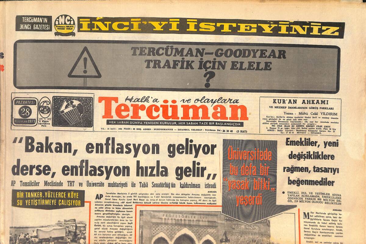 Tercüman Gazetesi 28 Haziran 1971 - Emekliler, Yeni Değişikliklere Rağmen, Tasarıyı Beğenmediler! - Beşiktaş Yeni Gözdelerini Ada'ya Hapsetti! GZ146109 - 1