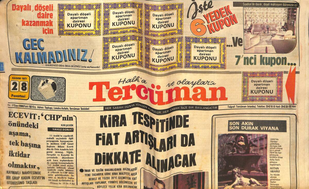 Tercüman Gazetesi 28 Kasım 1977 - MHP Belediye Başkan Adayı Öldürüldü - Aziz Gümüş, Celal Bayar'ı Ziyaret Etti GZ133389 - 1