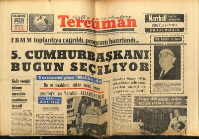 Tercüman Gazetesi 28 Mart 1966 - 5. Cumhurbaşkanı Bugün Seçiliyor GZ54773 - 1