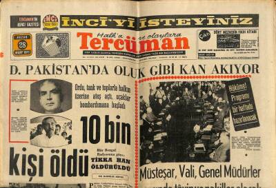 Tercüman Gazetesi 28 Mart 1971 - Doğu Pakistanda Oluk Gibi Kan Akıyor , 10 Bin Kişi Öldü GZ70820 - 1