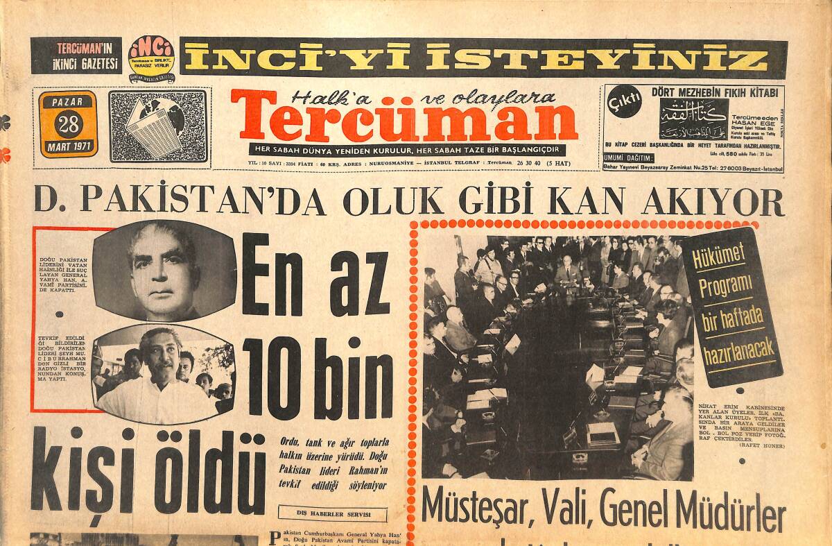 Tercüman Gazetesi 28 Mart 1971 - Doğu Pakistan'da Oluk Gibi Kan Akıyor - Deniz Gezmiş Ve Arkadaşları Sibel Ay'ın Evinde De Kalmışalar GZ144600 - 1