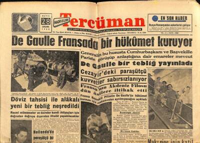 Tercüman Gazetesi 28 Mayıs 1958 - De Gaulle Fransada Bir Hükümet Kuruyor GZ65853 - 2