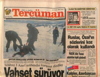 Tercüman Gazetesi 28 Ocak 1990 - Şehitleri Sürükleyerek Götürüp Bilinmeyen Bir Yere Gömüyorlar GZ83195 - 1