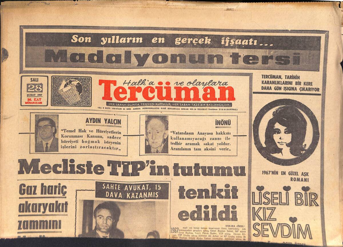 Tercüman Gazetesi 28 Şubat 1967 - Mecliste TİP Tutumu Tenkit Edildi - L. Spayiç: Böyle Giderse Şampiyonuz GZ145672 - 1