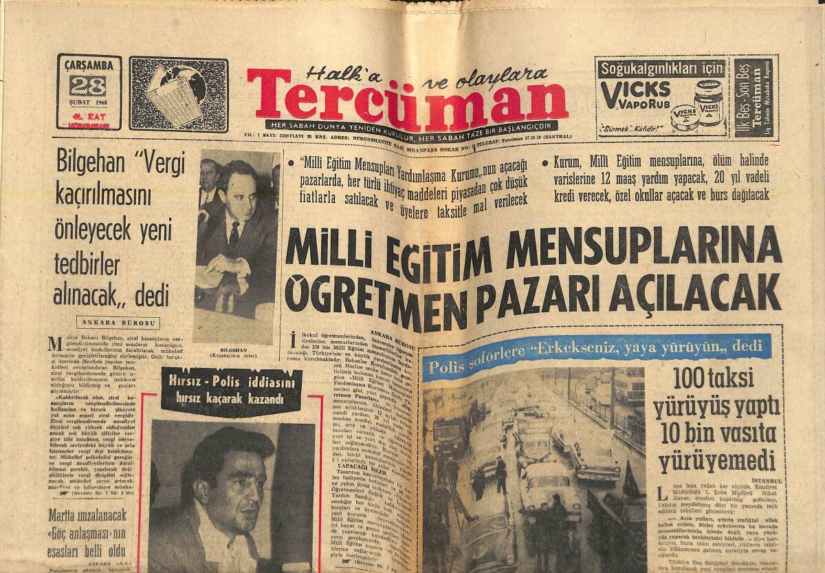 Tercüman Gazetesi 28 Şubat 1968 - Fenerbahçe Galatasaray Dev Maçın Hazırlığına Başladı - Balıkçı Güzeli Nurten 48 Saat Fırtına İle Boğuştu GZ143279 - 1