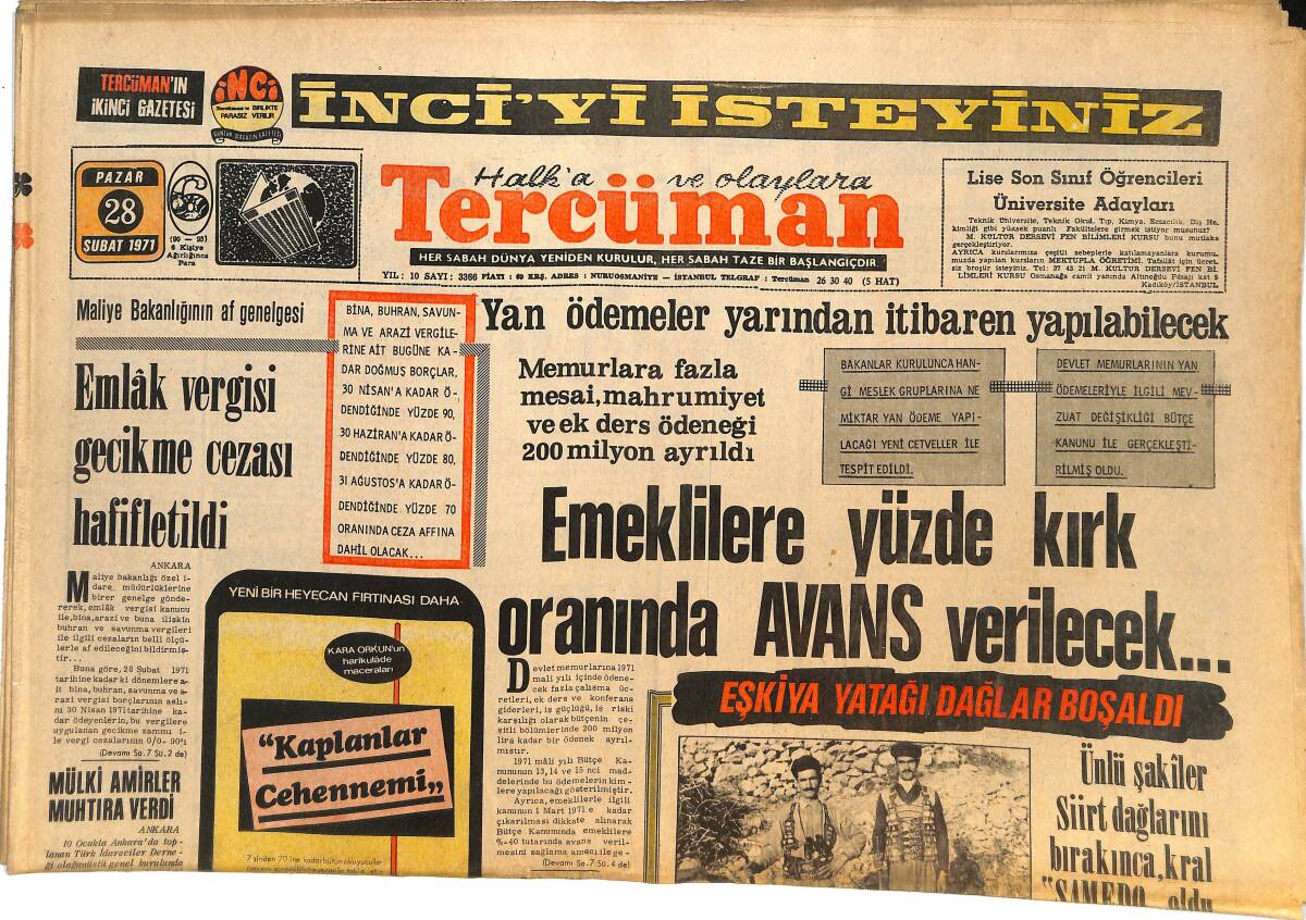 Tercüman Gazetesi 28 Şubat 1971 - Fransız Komedyen Fernandel Öldü - Sunay, 2 Mahkumu Affetti GZ144644 - 1