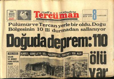 Tercüman Gazetesi 28 Temmuz 1967 - Doğuda Deprem 110 Ölü Var GZ54788 - 1
