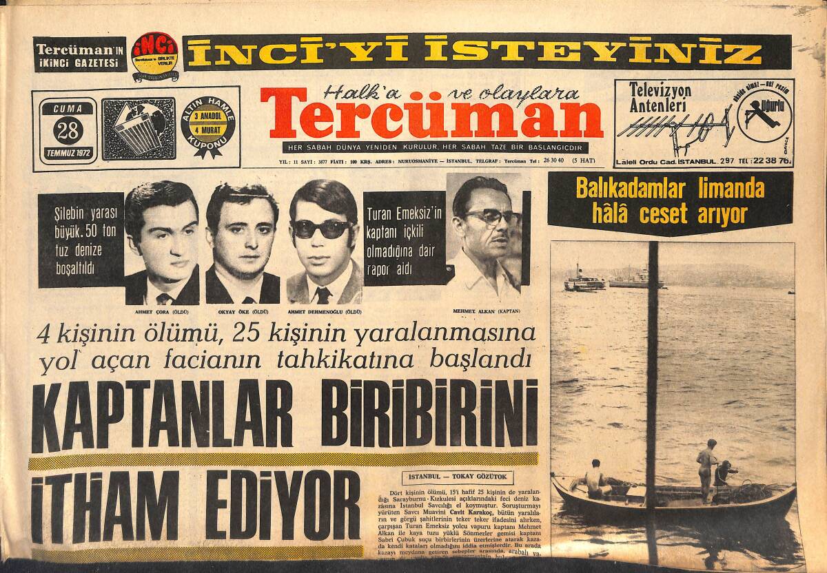 Tercüman Gazetesi 28 Temmuz 1972 - Kaptanlar Birbirini İtham Ediyor - Teknik Direktör Didi, Fenerbahçe'ye Kurşun Bağlıyor! GZ146066 - 1