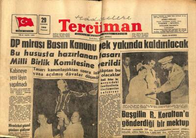 Tercüman Gazetesi 29 Ağustos 1960 - Başgilin R. Koraltana Gönderdiği Bir Mektup GZ67377 - 1