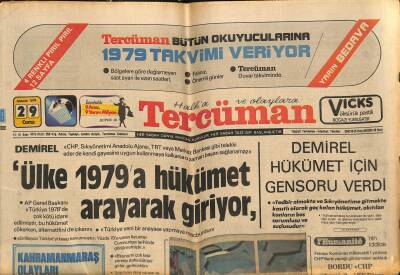 Tercüman Gazetesi 29 Aralık 1978 - Brejnev Düşecek , Şah İse Tahtını Koruyacak - Demirel Hükümet İçin Gensoru Verdi GZ123496 - 1