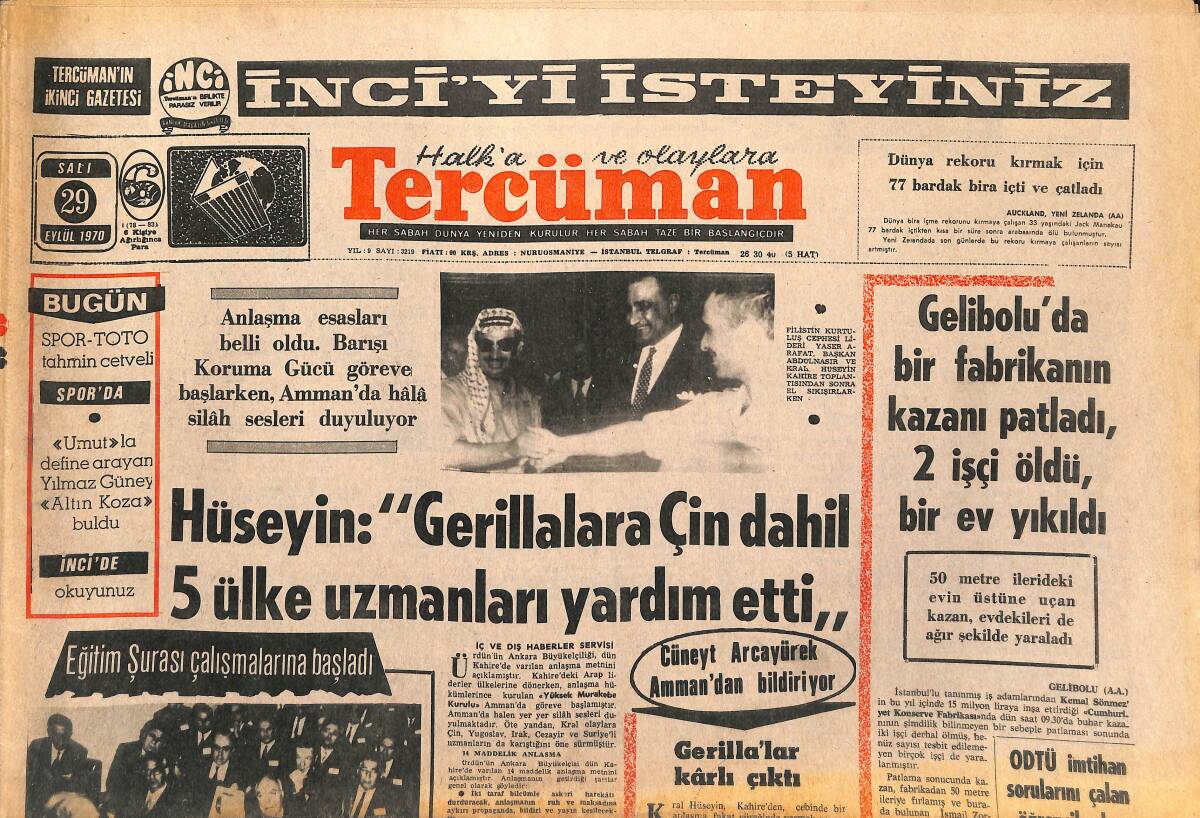 Tercüman Gazetesi 29 Eylül 1970 - Futbol Hakemlerinin Tazminatları Arttı - Eğitim Şurası Çalışmalarına Başladı GZ141470 - 1