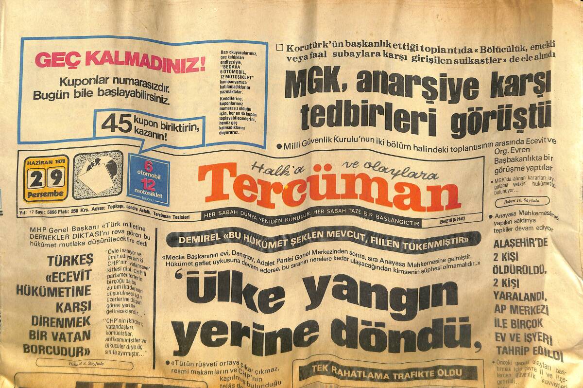 Tercüman Gazetesi 29 Haziran 1978 - Ülke Yangın Yerine Döndü - Bütün Ünlüler Prenses Caroline'nin Düğün Balosunda Buluştu GZ133494 - 1