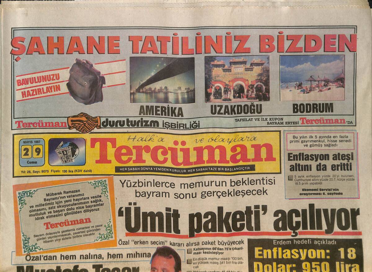 Tercüman Gazetesi 29 Mayıs 1987 - Enflasyon Ateşi Altını da Eritti - İran'a Sert Çıktık GZ150317 - 1