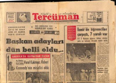 Tercüman Gazetesi 29 Nisan 1968 - Başkan Adayları Dün Belli Oldu... GZ76513 - 1