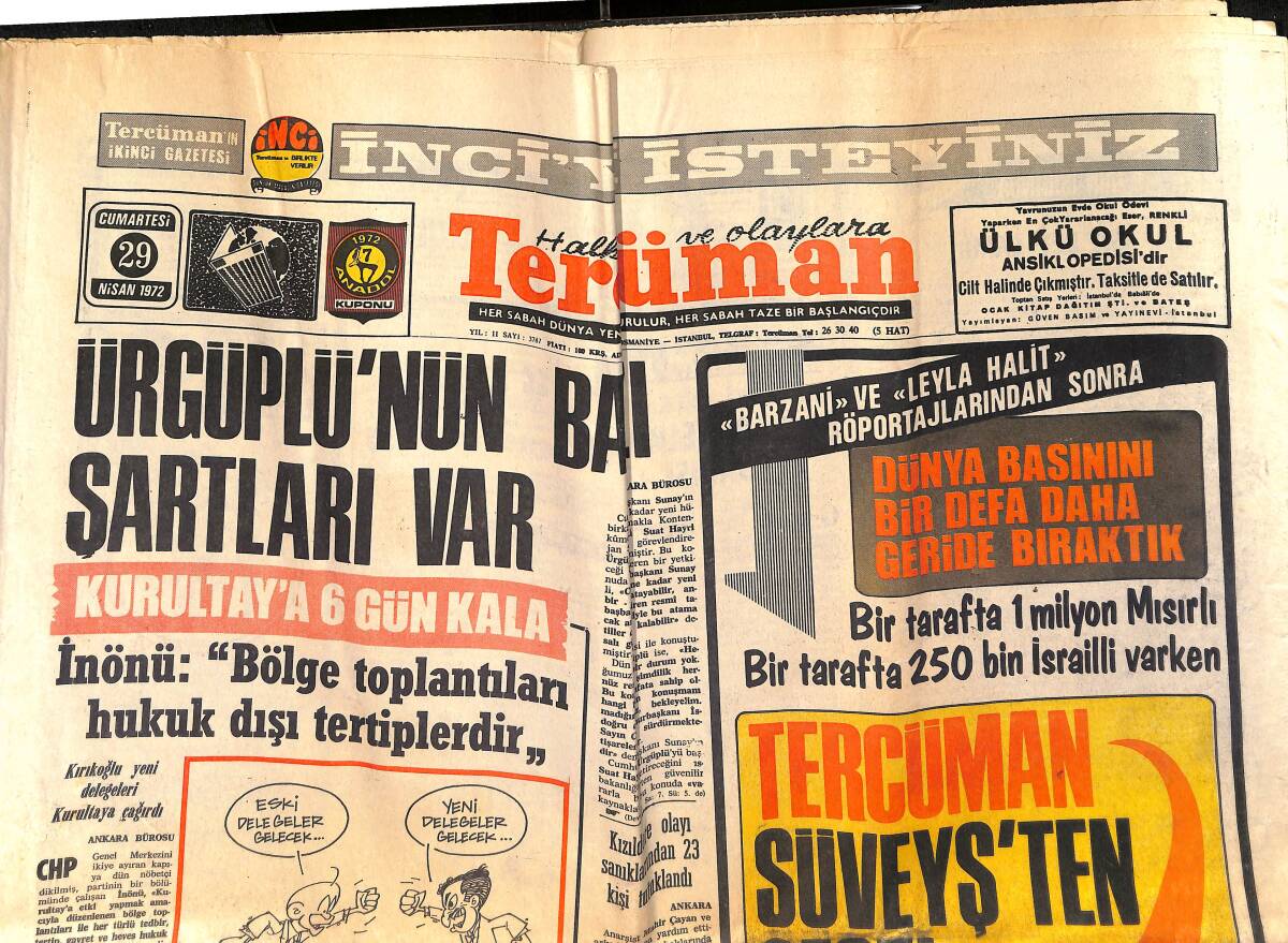 Tercüman Gazetesi 29 Nisan 1972 - Ürgüplü'nün Bazı Şartları Var - Uwe'siz Almanya GZ161251 - 1