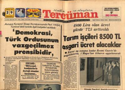 Tercüman Gazetesi 29 Nisan 1981 - Tarım İşçileri 8500 TL Asgari Ücret Alacaklar GZ69902 - 2