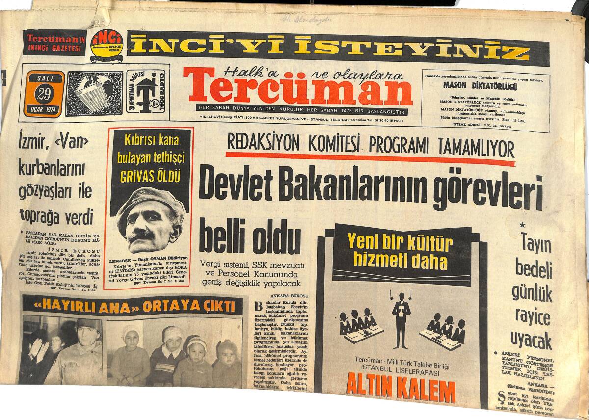 Tercüman Gazetesi 29 Ocak 1974 - Devlet Bakanlarının Görevleri Belli Oldu - Bahçelievler'de İş Bankası Soyuldu! GZ145050 - 1