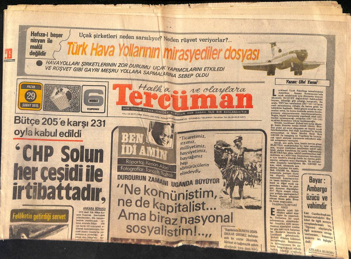 Tercüman Gazetesi 29 Şubat 1976 - Bayar : Ambargo Üzücü Ve Vahimdir - Öztürk Kendisi Hakkında Soruşturma İstedi GZ160910 - 1