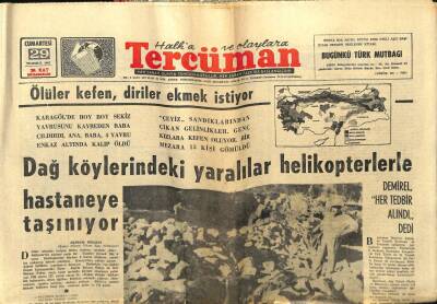 Tercüman Gazetesi 29 Temmuz 1967 - Dağ Köylerindeki Yaralılar Helikopterlerle Hastaneye Taşınıyor GZ54787 - 1