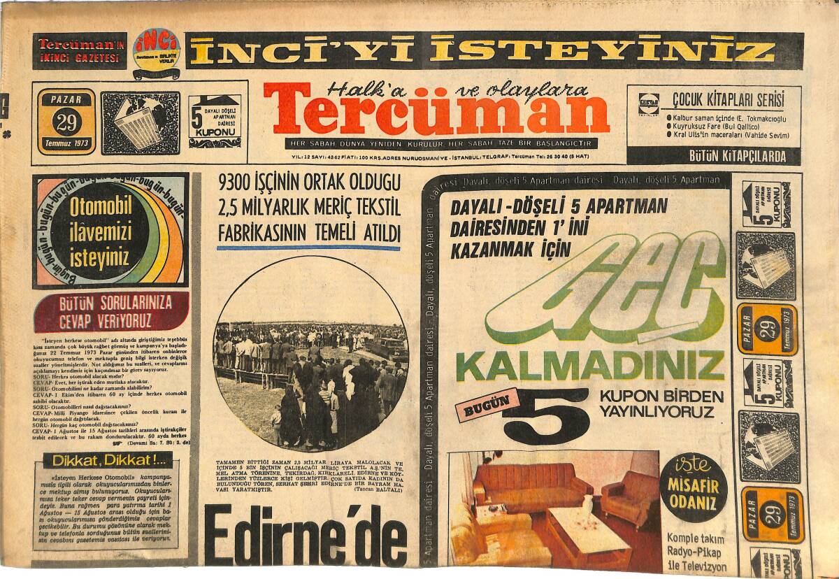 Tercüman Gazetesi 29 Temmuz 1973 - 227 Savcının Yeri Değişti! - Metin Kurt, Gökmen Ve Yasin'le Münakaşa Etti! GZ145000 - 1