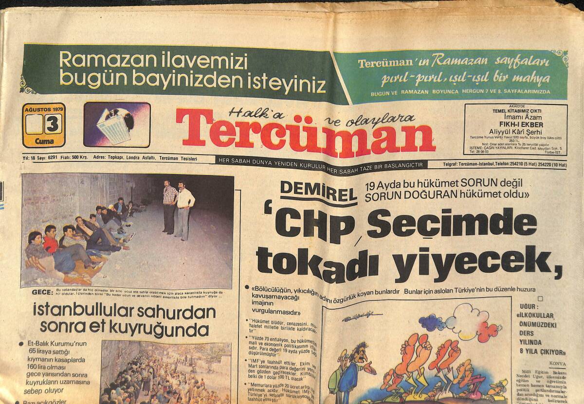 Tercüman Gazetesi 3 Ağustos 1979 - Demirel : CHP Seçimde Tokadı Yiyecek - Ecevit Yasaklardan Önce Yozgat'a Gitti GZ133446 - 1