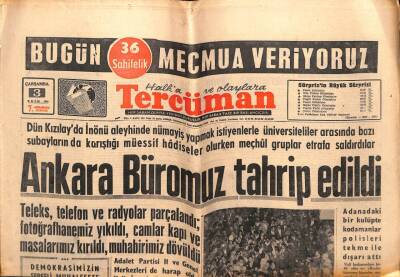 Tercüman Gazetesi 3 Ekim 1962 - Ankara Büromuz Tahrip Edildi GZ55189 - 1