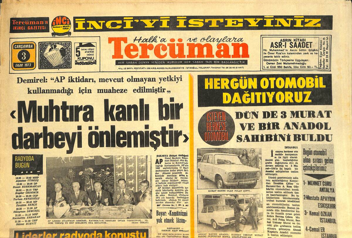 Tercüman Gazetesi 3 Ekim 1973 - Kartal Yuvası 20 Yaşında - Bütün Türkiye Fenerbahçe, Galatasaray, Eskişehir Ve Ankaragücü İçin Bağırıyor GZ144330 - 1