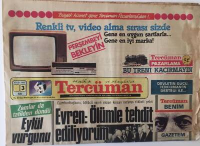 Tercüman Gazetesi 3 Eylül 1985 - Kenan Evren Ölümle Tehdit Ediliyorum GZ13941 - 1