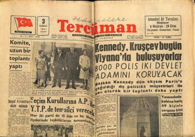Tercüman Gazetesi 3 Haziran 1961 - Kennedy , Kruşçev Bugün Viyanada Buluşuyorlar GZ67405 - 1