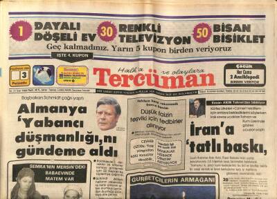 Tercüman Gazetesi 3 Haziran 1982 - Almanya Yabancı Düşmanlığını Gündeme Aldı GZ53809 - 1