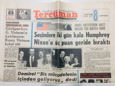 Tercüman Gazetesi 3 Kasım 1968 - ABD Seçimlere İki Gün Kala Humphrey Nixonu Üç Puan Geride Bıraktı GZ53633 - 1