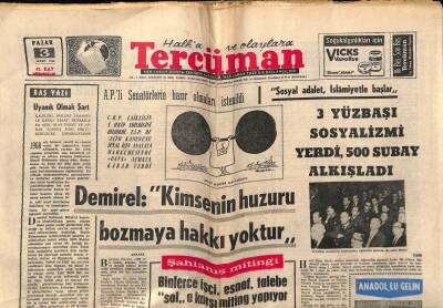 Tercüman Gazetesi 3 Mart 1968 - 3 Yüzbaşı Sosyalizmi Yerdi 500 Subay Alkışladı GZ53955 - 1
