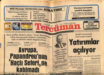 Tercüman Gazetesi 3 Mart 1982 - Avrupa , Papandreunun Haçlı Seferine Katılmadı GZ67263 - 1