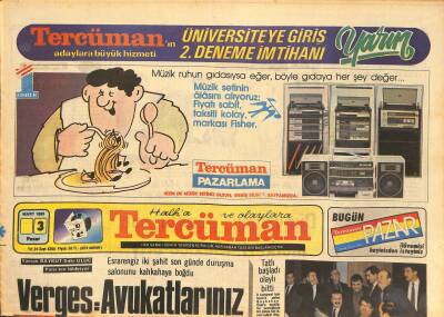 Tercüman Gazetesi 3 Mart 1985 - Özalın Adayı İzmirde Kaybetti - Fenerbahçe İçin Kader Günü GZ127006 - 1