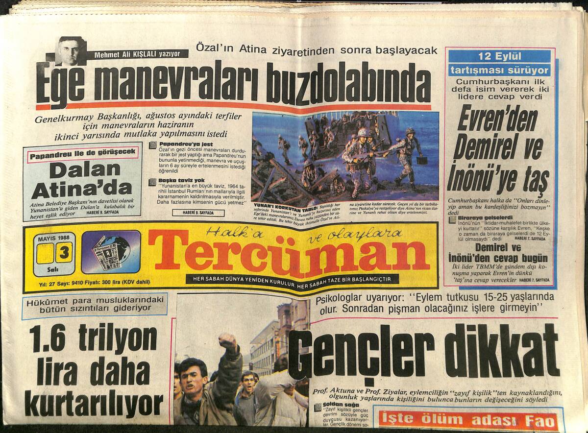 Tercüman Gazetesi 3 Mayıs 1988 - Evren'den Demirel Ve İnönü'ye Taş - Mustafa Denizli: Lig Bitmeden Turu Atlarız GZ150211 - 1