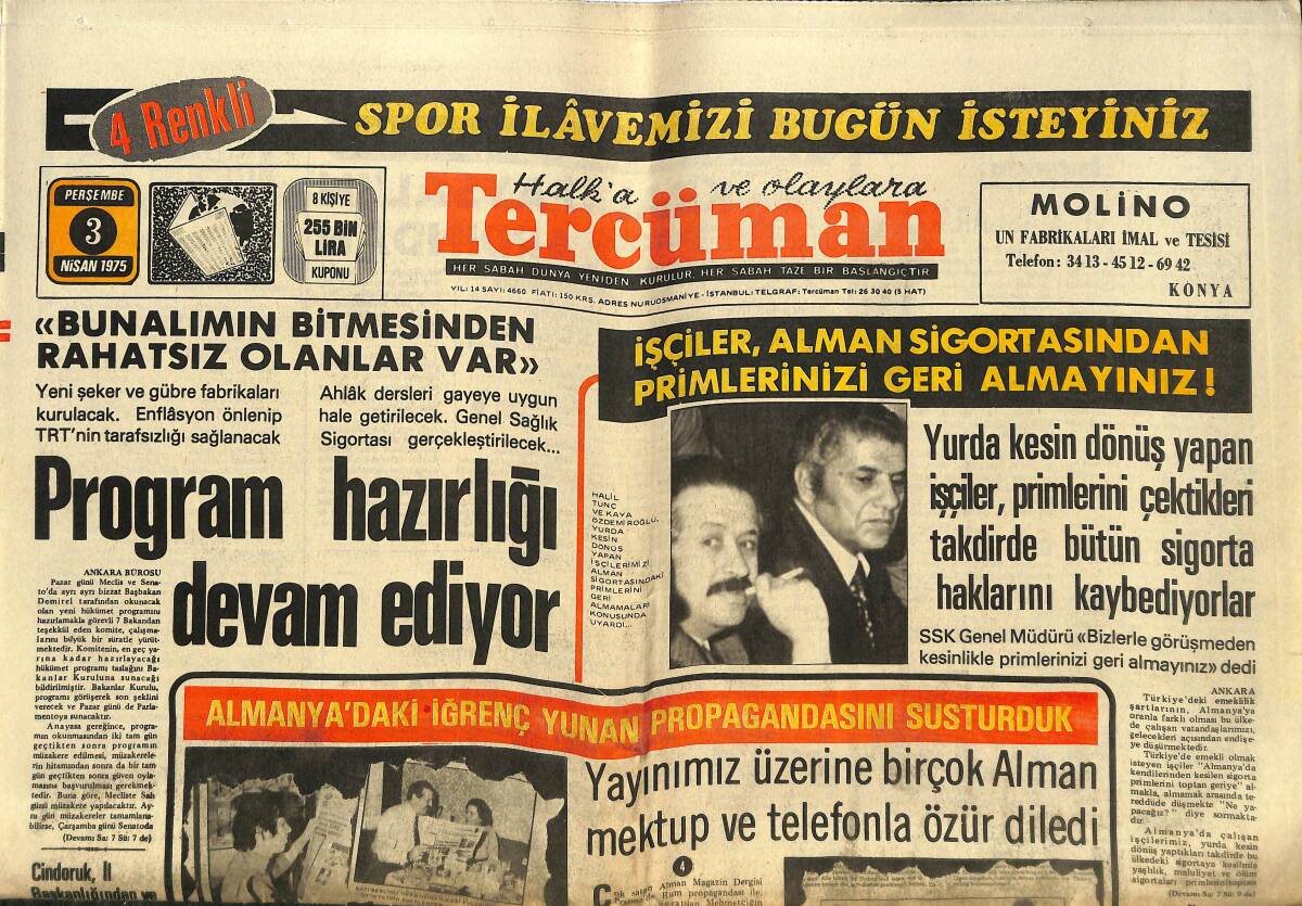 Tercüman Gazetesi 3 Nisan 1975 - Alman Basın Ve Televizyonu Milliyetçi Cephe Hükümetine Geniş Yer Veriyor GZ150345 - 1