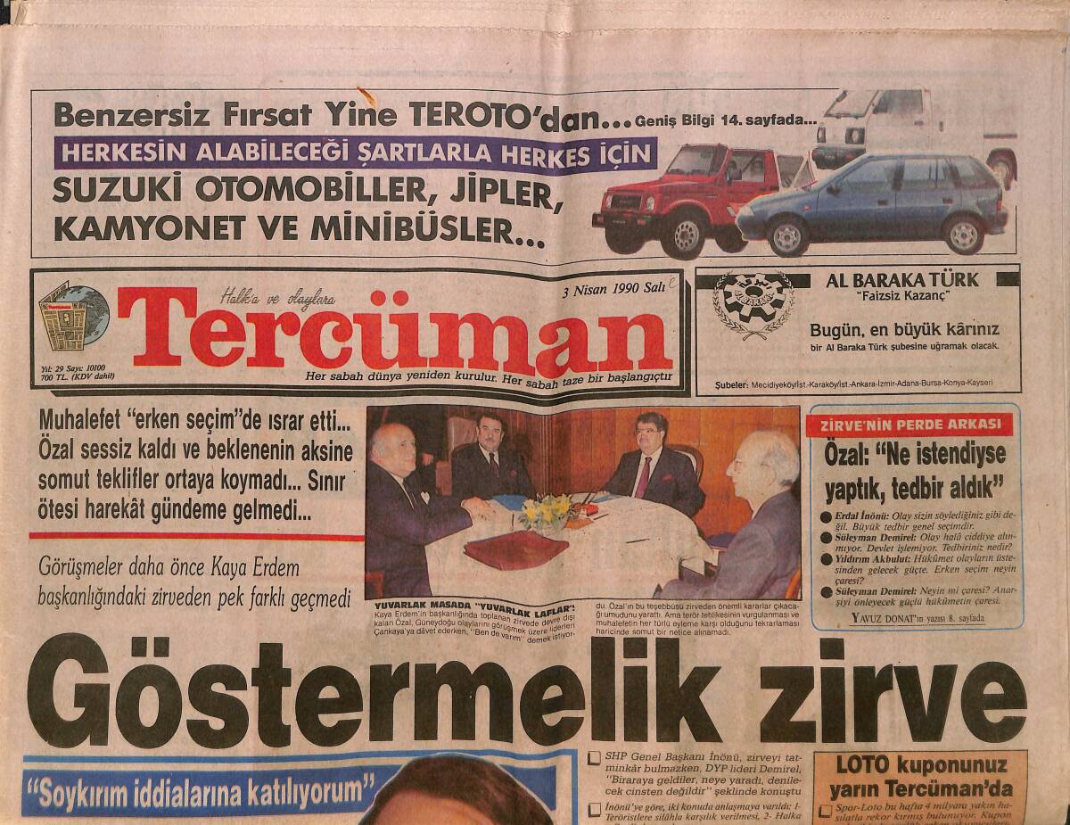Tercüman Gazetesi 3 Nisan 1990 - İbrahim Tatlıses Gözaltında - Toni , 540 Bin Marka Kaldı GZ150494 - 1