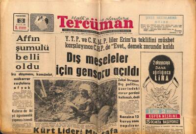 Tercüman Gazetesi 3 Ocak 1963 - Dış Meseleler İçin Gensoru Açıldı GZ69608 - 2