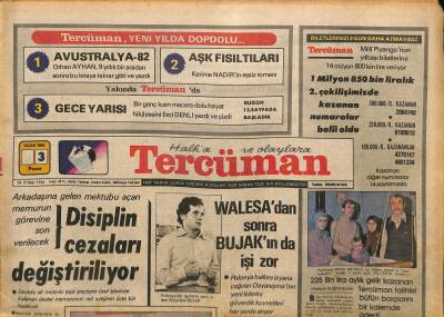 Tercüman Gazetesi 3 Ocak 1982 - Walesadan Sonra Bujakın da İşi Zor - Yüksel Uzel Sağlığına Ve Arzusuna Kavuştu GZ126140 - 1