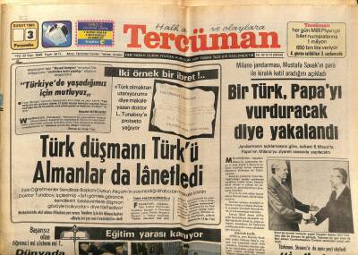Tercüman Gazetesi 3 Şubat 1983 - Türk Düşmanı Türkü Almanlar da Lanetledi GZ67502 - 2