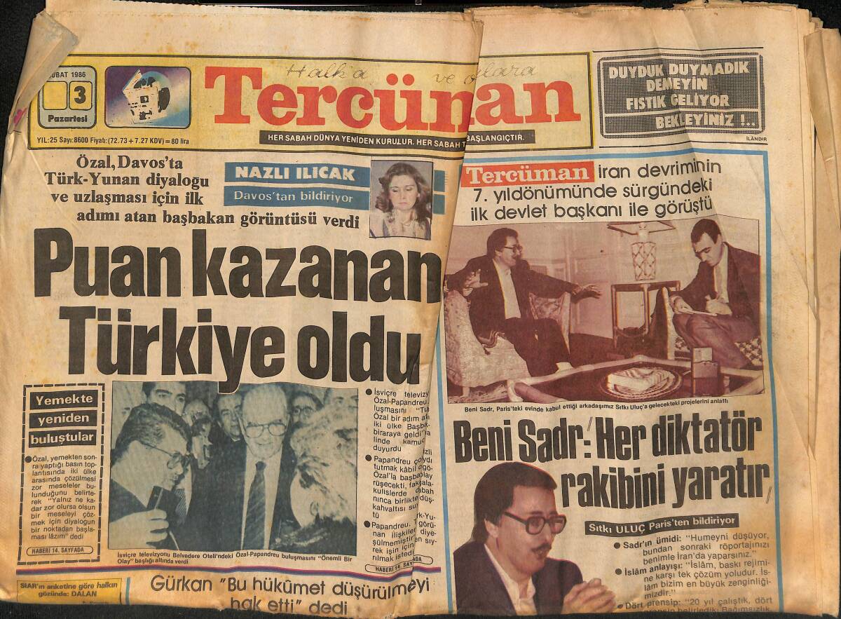 Tercüman Gazetesi 3 Şubat 1986 - Süleyman Demirel'in Adını İSDEMİR'den Sildiler - Dalan'a Destek Arttı GZ134167 - 1