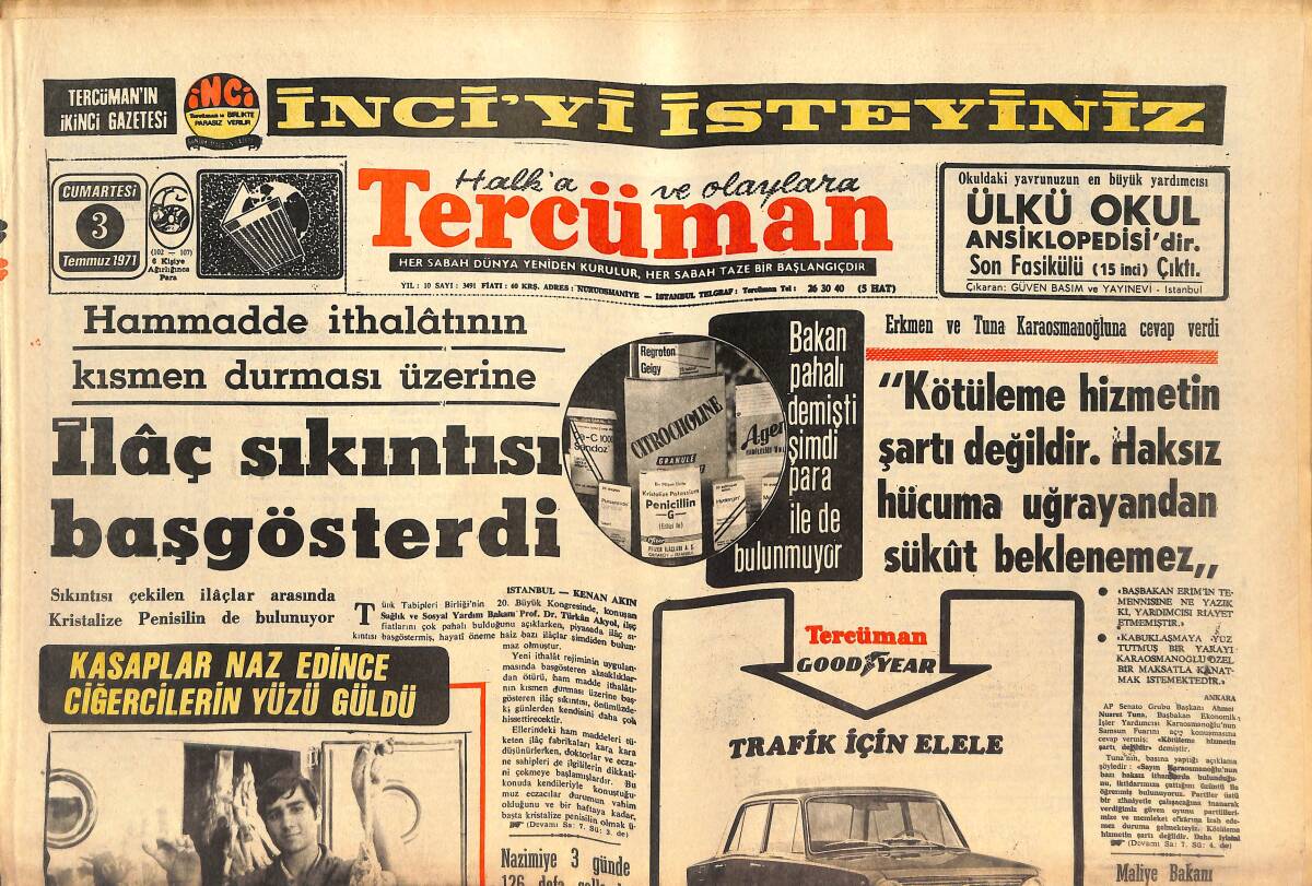 Tercüman Gazetesi 3 Temmuz 1971 - Fenerbahçe'nin Büyük Ümidini, Ankara Kızağa Çekti - MHP Ecevit'i Suçladı GZ145587 - 1