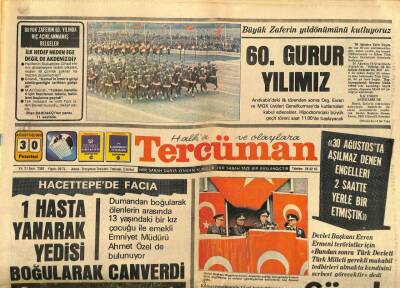 Tercüman Gazetesi 30 Ağustos 1982 - Hacettepede Facia,Bir Hasta Yanarak Yedisi Boğularak Can Verdi GZ89092 - 1