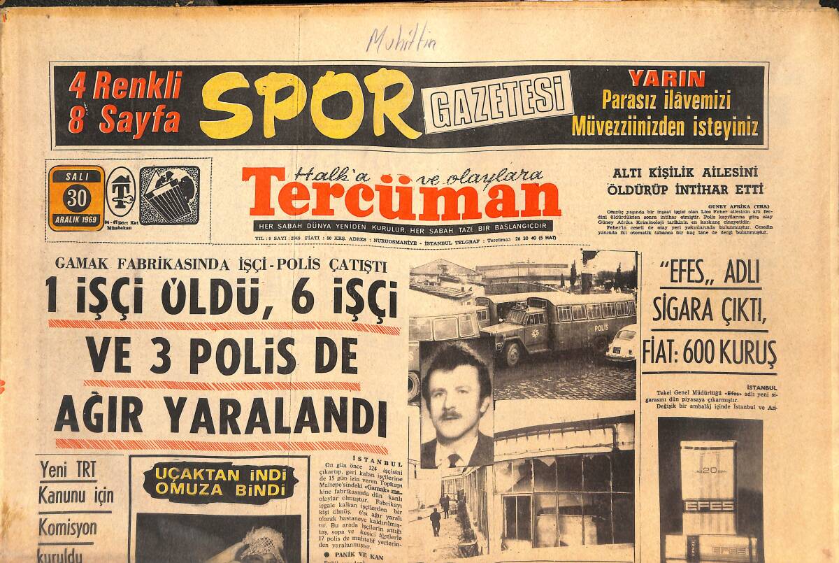 Tercüman Gazetesi 30 Aralık 1969 - Tekirdağlı Jaguar Rahmi İzmir'den Son Hızla Gelin Çıkardı - 1970 G. Saray İçin Büyük Yıl Olacak! GZ144393 - 1