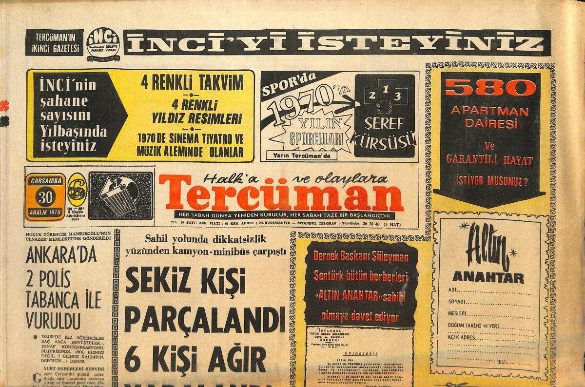 Tercüman Gazetesi 30 Aralık 1970 - Halil Tunç '' Fiat Artışları Durdurulup Asgari Ücretler Hemen Ayarlanmalıdır ''GZ145411 - 1