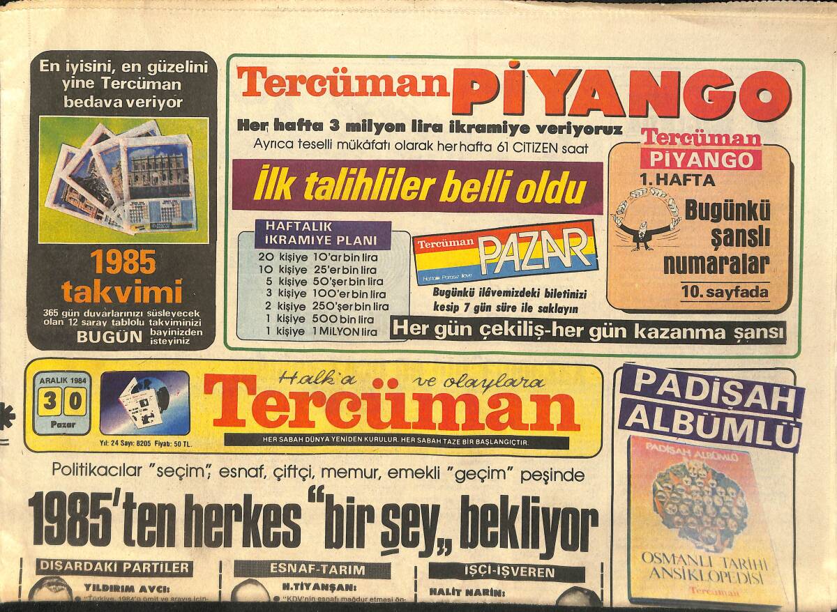 Tercüman Gazetesi 30 Aralık 1984 - Alman Avcılar da Huğlu Tüfek Kullanacak - 1985'ten Herkes Birşey Bekliyor GZ155389 - 1