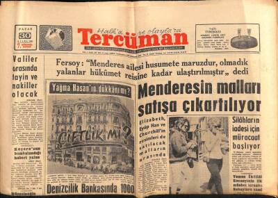 Tercüman Gazetesi 30 Eylül 1962 - Menderesin Malları Satışa Çıkartılıyor GZ70788 - 2