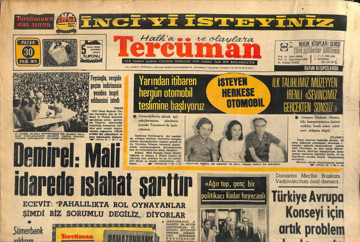 Tercüman Gazetesi 30 Eylül 1973 - Almanya'da Patron Olan Türkler - İşte Kral Maç Galatasaray Fenerbahçe GZ145919 - 1