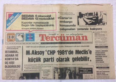 Tercüman Gazetesi 30 Haziran 1978 - Carterın Ambargo Konusunda Çalışmaları Yetersiz Kalıyor - GZ15605 - 2
